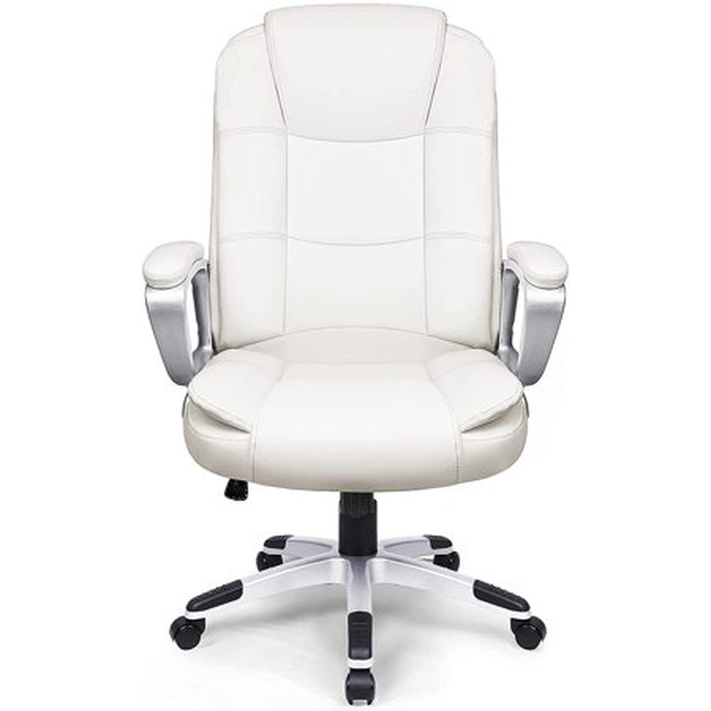 White Leather Executive Chair with Lumbar Support