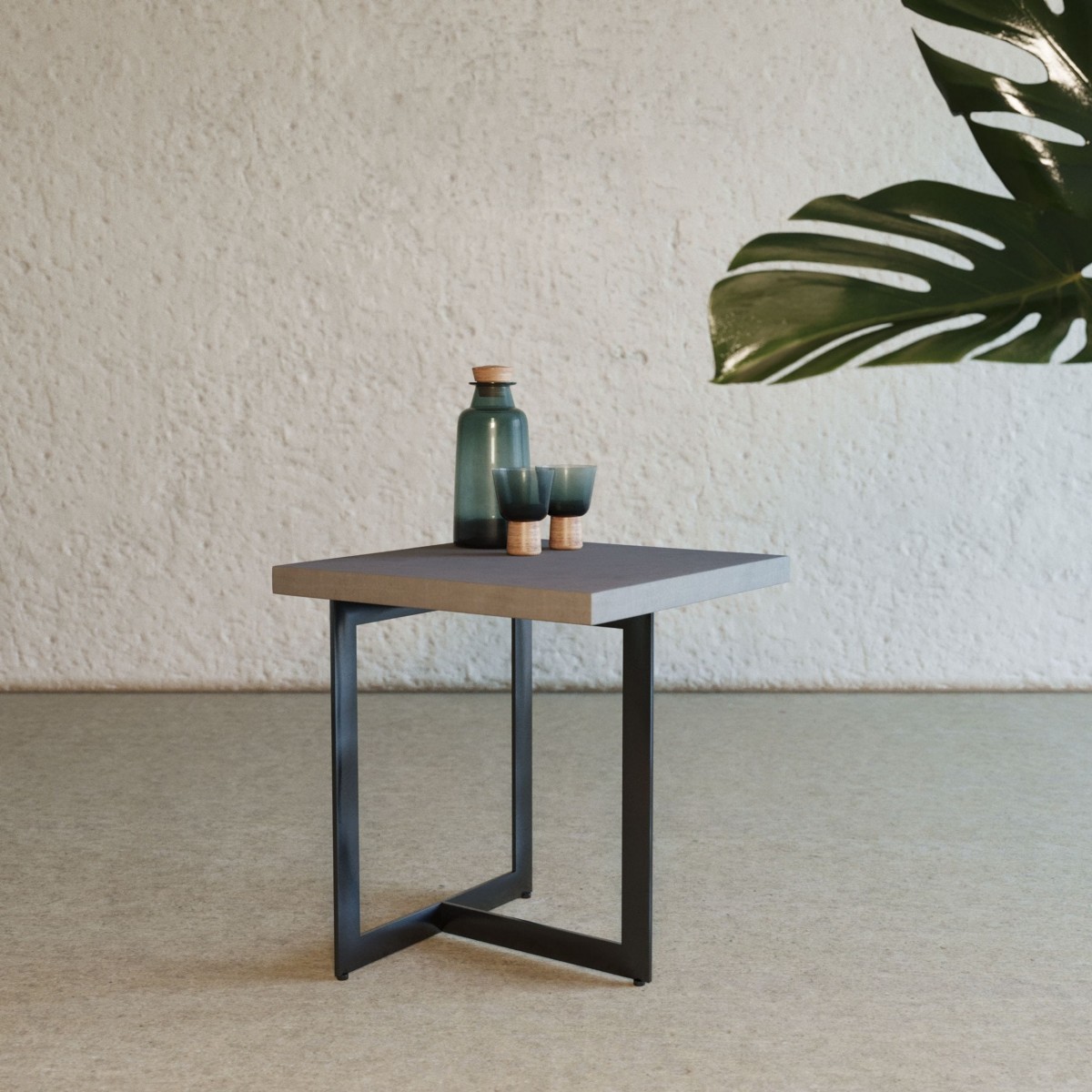 Asymmetric Metal And Concrete End Table