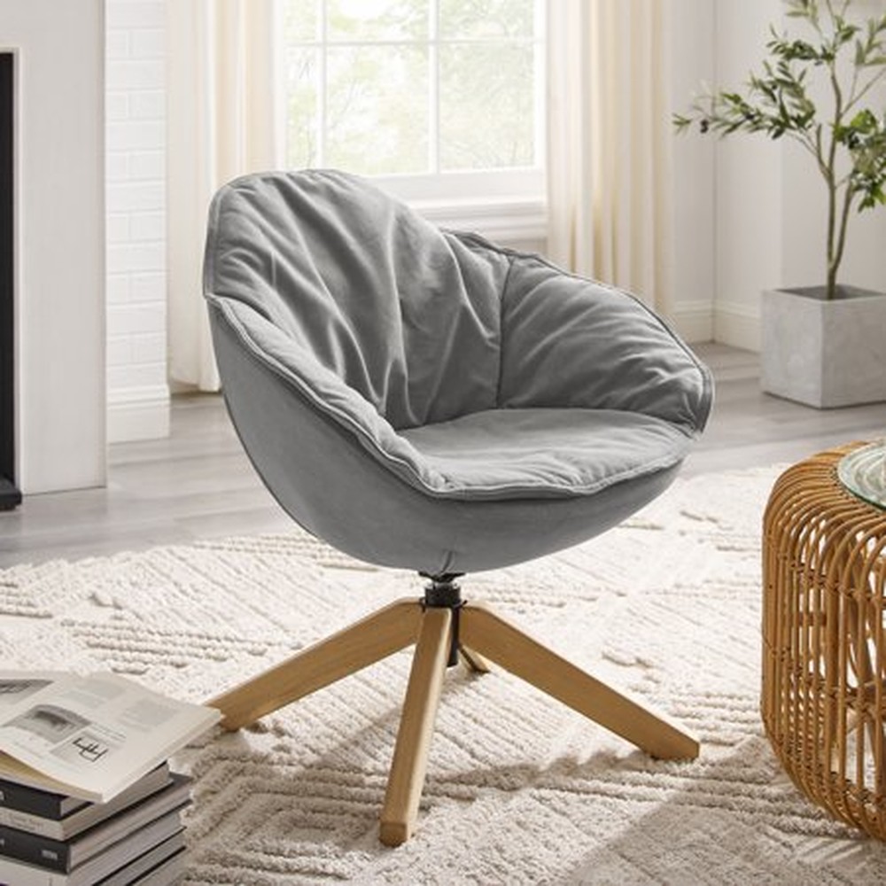 Modern Grey Home or Office Swivel Accent Chair