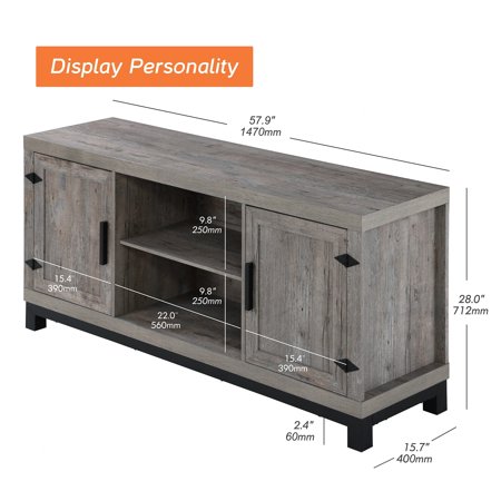 Rustic Gray Classic TV Stand with Adjustable Shelves