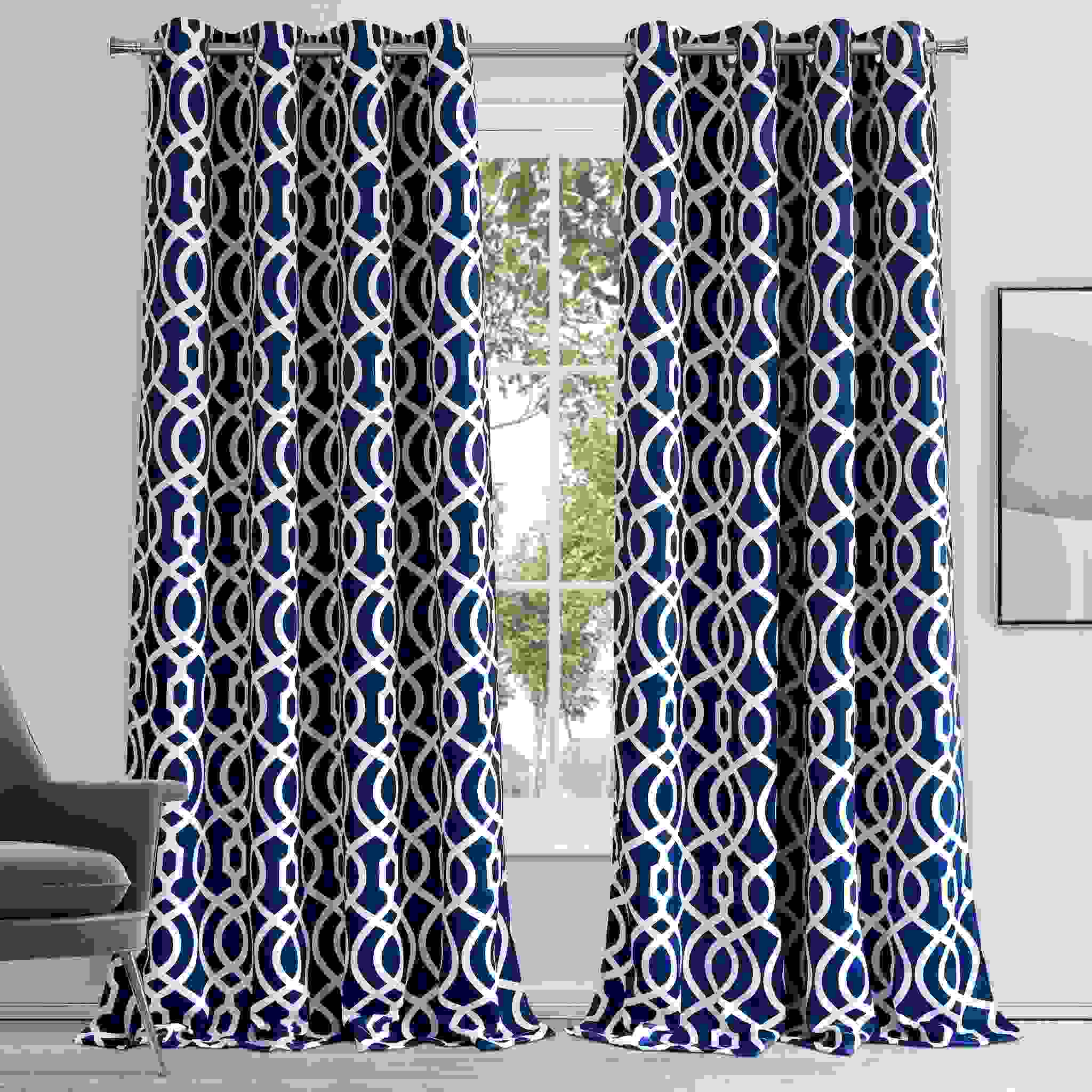 84" Navy Blue Trellis Black Out Window Curtain Panel