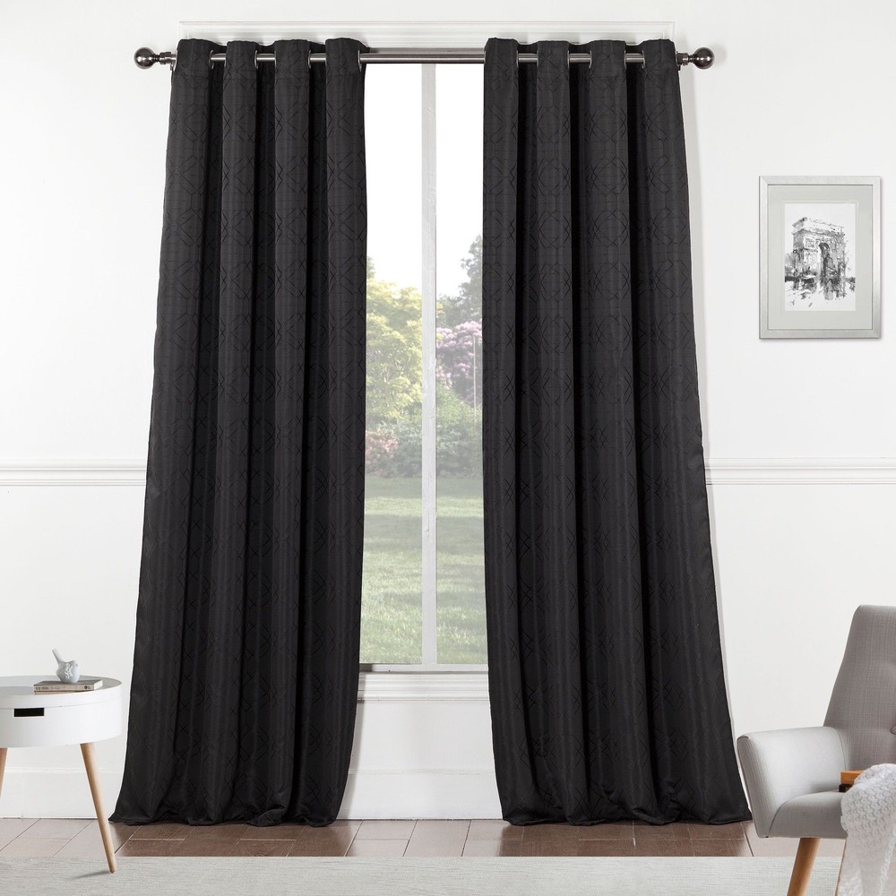 84" Black Linework Textured Window Curtain Panel