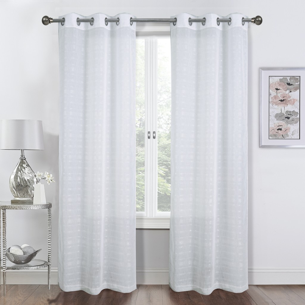 Set of Two 96" White Shimmery Window Curtain Panels
