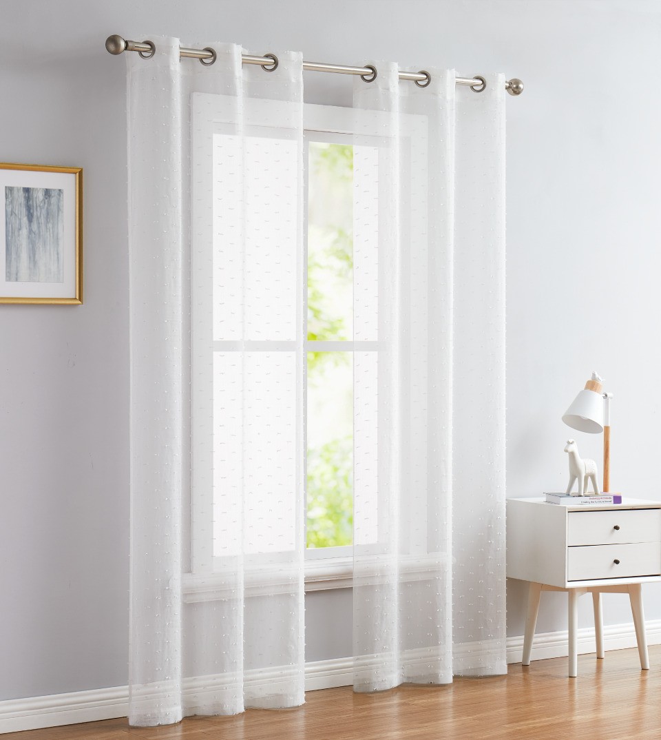 84 White Sprinkled Embellishment Window Curtain Panel