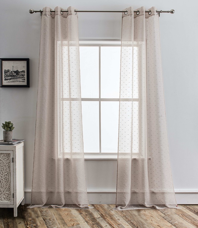 96 Tan Ribbon Embellished Window Curtain Panel