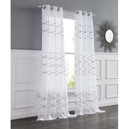 Set of Two 84" White Wave Embroidered Window Panels