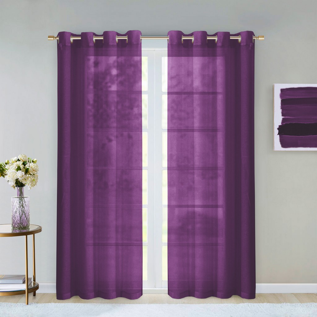 Set of Two 84" Purple Solid Modern Window Panels