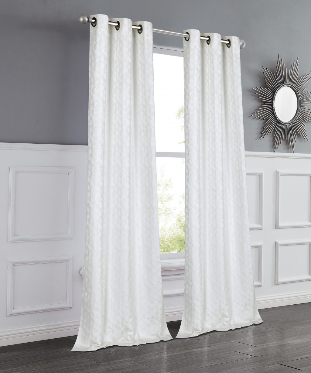 Set of Two 84" White Textured Window Curtain Panels