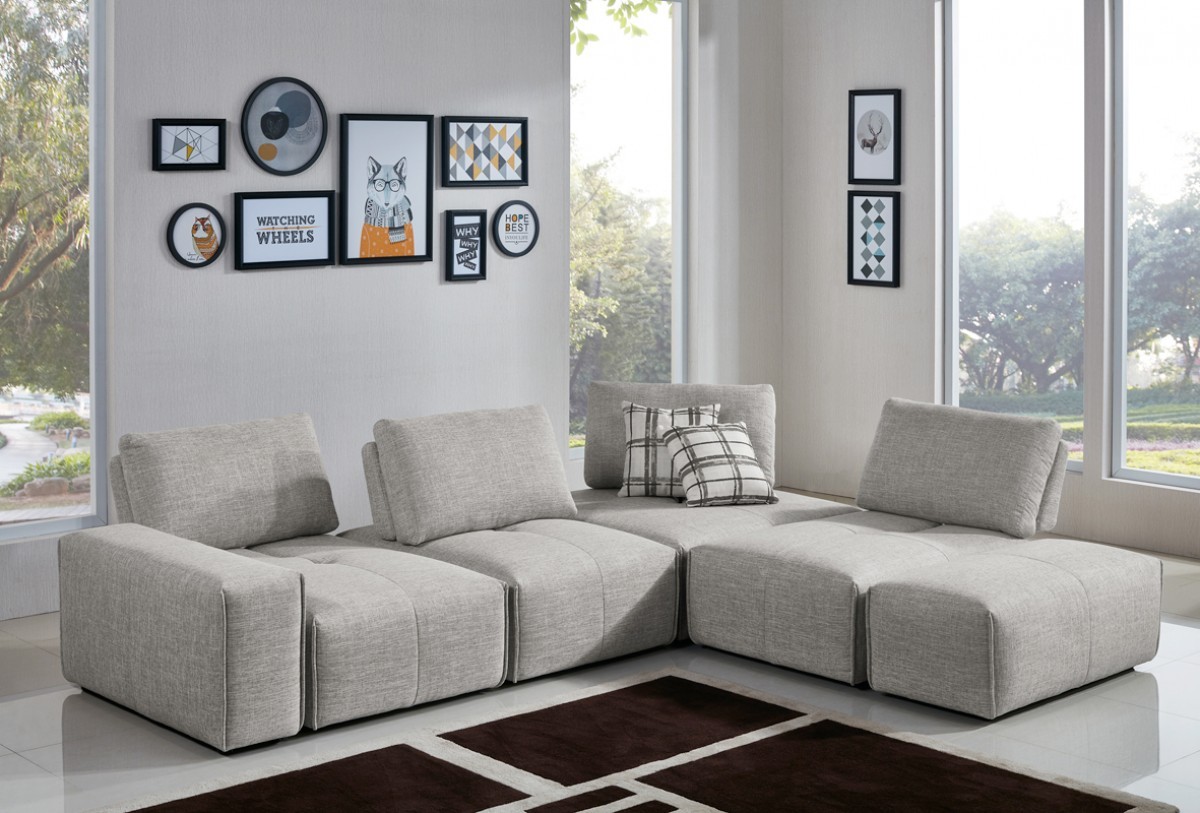 Mod Gray Fabric Chunky Modular Sectional Sofa