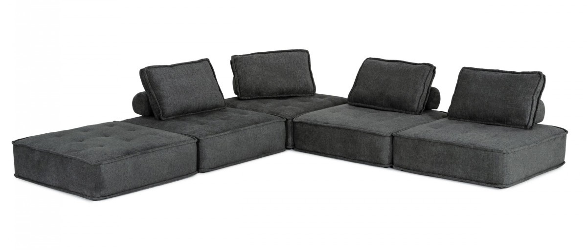 Modern Charcoal Gray Floor Pillow Modular Sectional Sofa