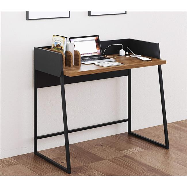 Contemporary Brown and Black Computer And Writing Desk with USB Port