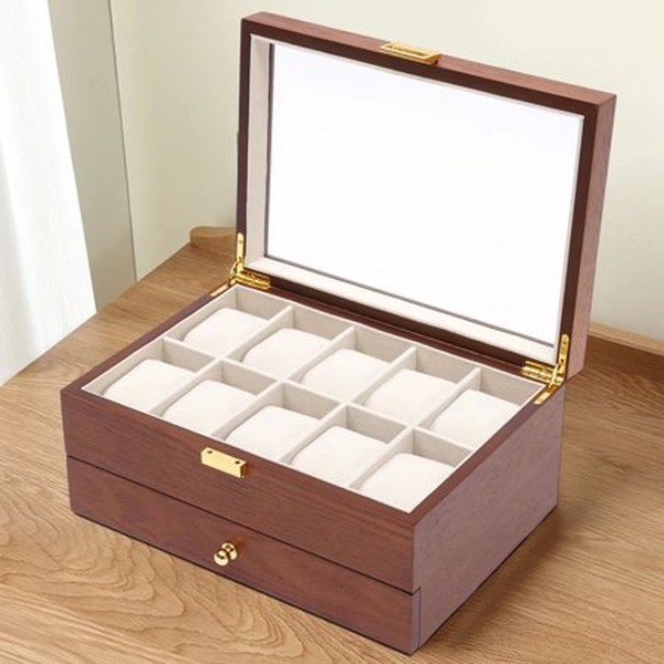 Brown Classy Wooden Jewelry Box With 2 Layers