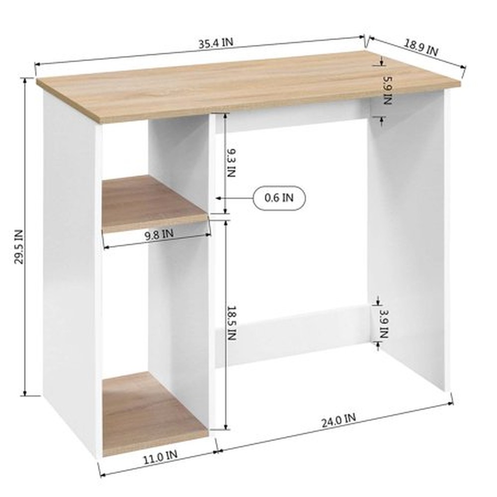 Modern Geo Oak and White Computer Table With Storage Shelves