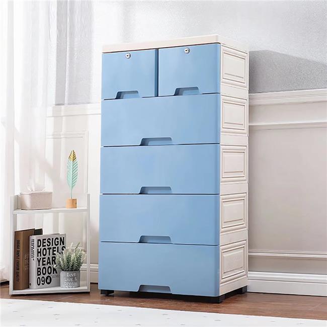 Modern Blue And Grey Rolling Plastic Storage Cabinet