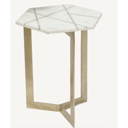 Mod White and Gold Marble Hexagon Geo End or Side Table