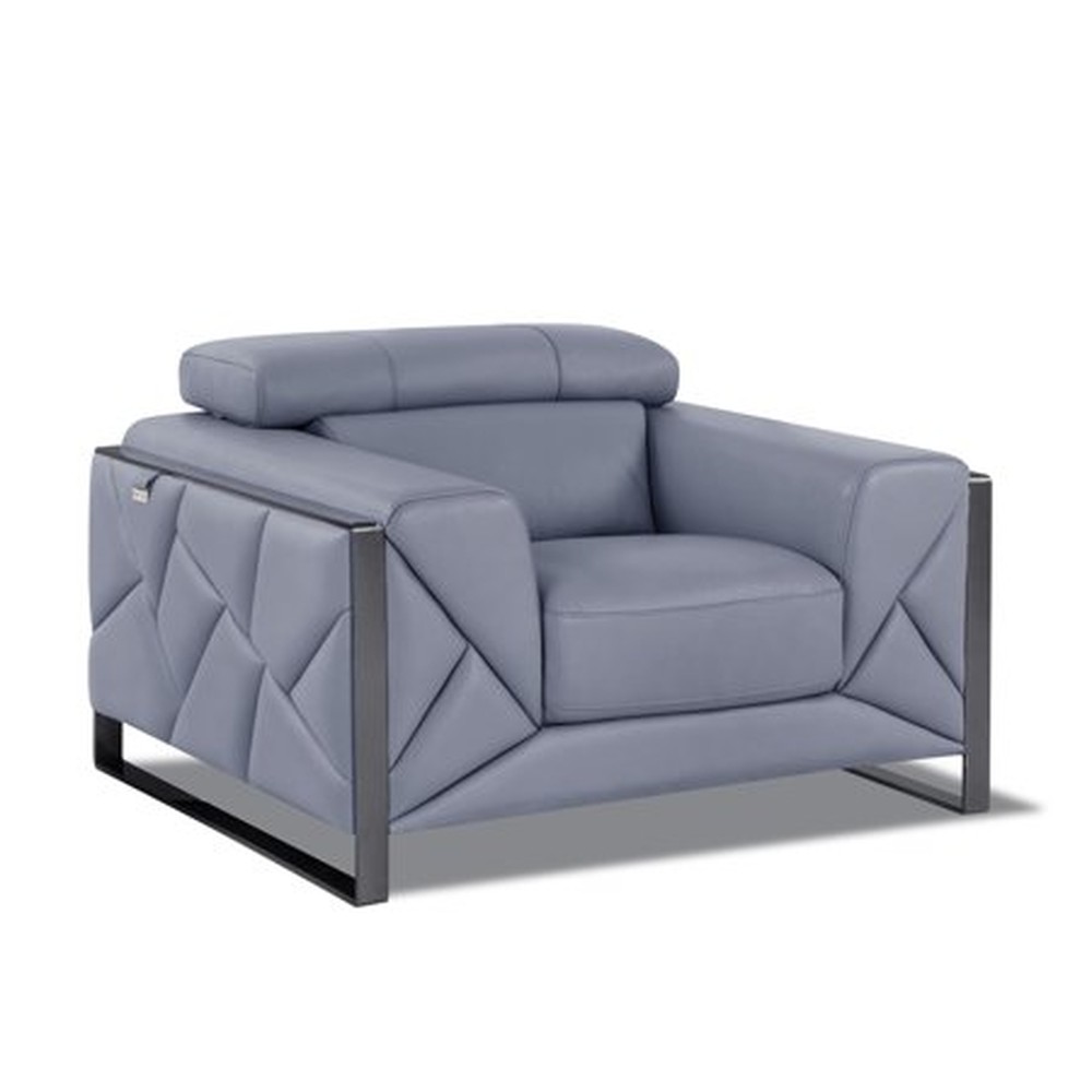 Mod Slate Blue Leather and Chrome Deco Accent Chair