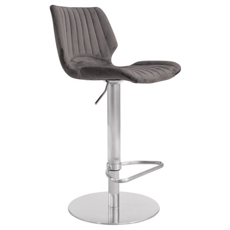 Dove Gray Velvet and Chrome Channel Adjustable Swivel Bar Stool