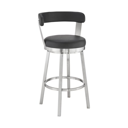 30" Chic Black Faux Leather with Stainless Steel Finish Swivel Bar Stool