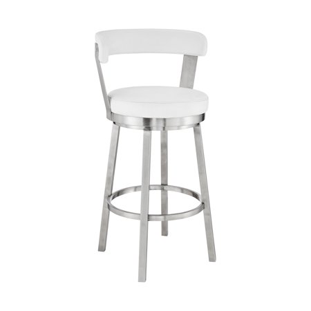 26" Chic White Faux Leather with Stainless Steel Finish Swivel Bar Stool