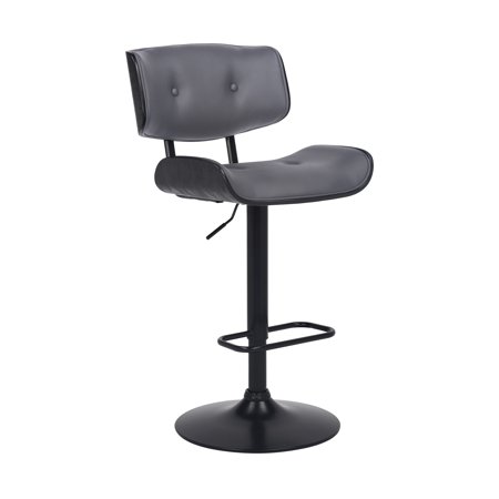 Adjustable Gray Tufted Faux Leather and Black Wood Swivel Barstool