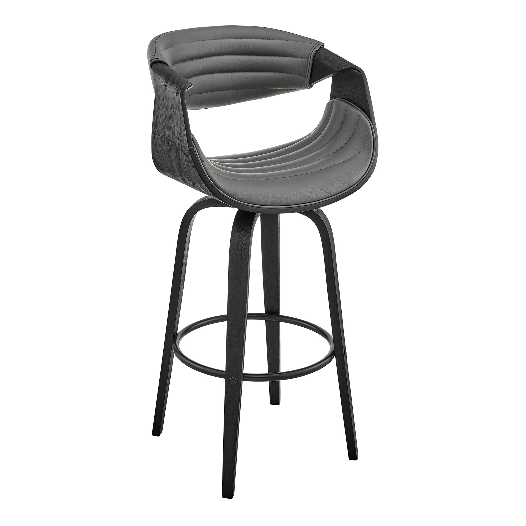 26" Grey Faux Leather and Black Wood Retro Chic Counter Stool