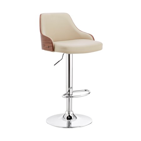 Cream Faux Leather Adjustable Modern Bar Stool