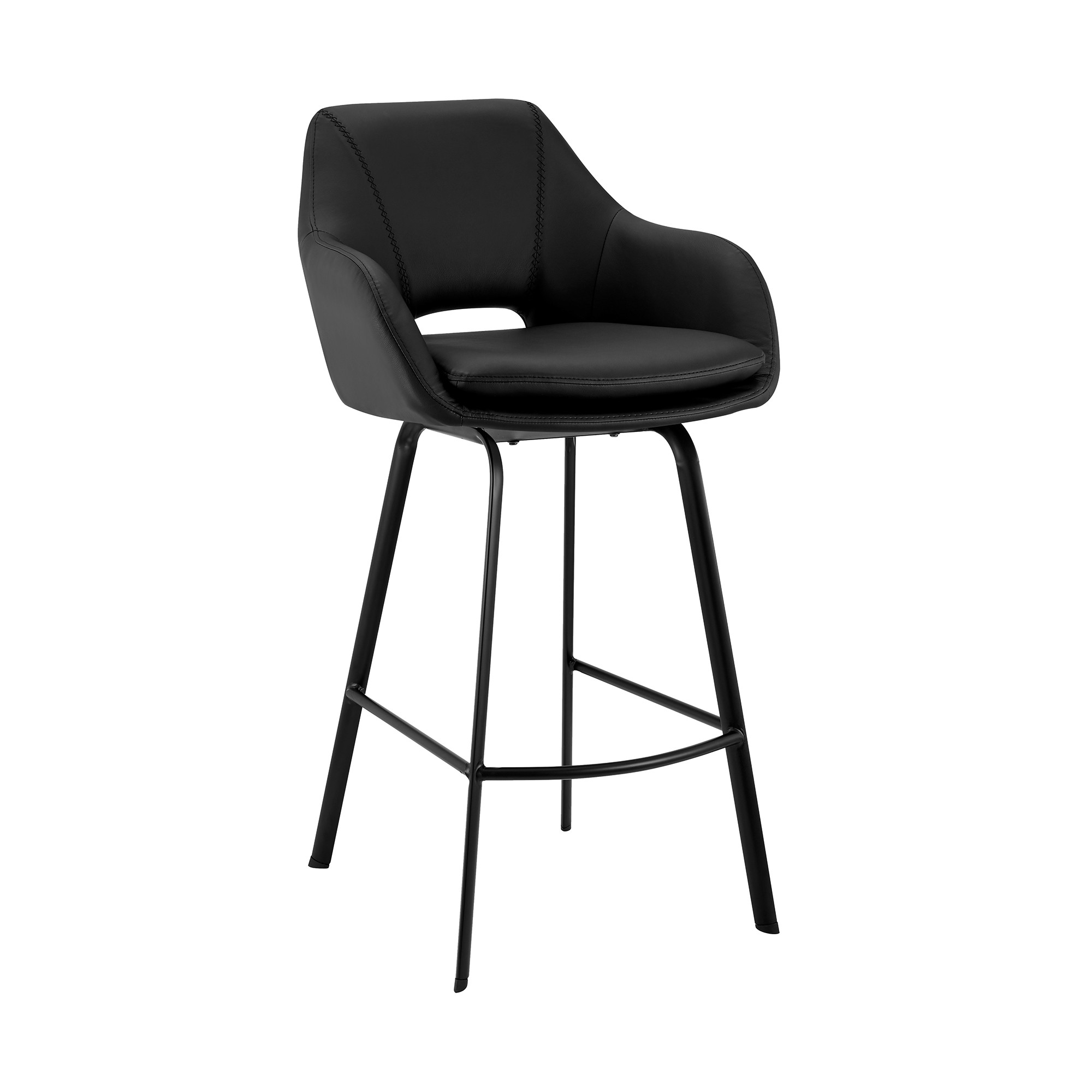 30" Black on Black Faux Leather Comfy Swivel Bar Stool