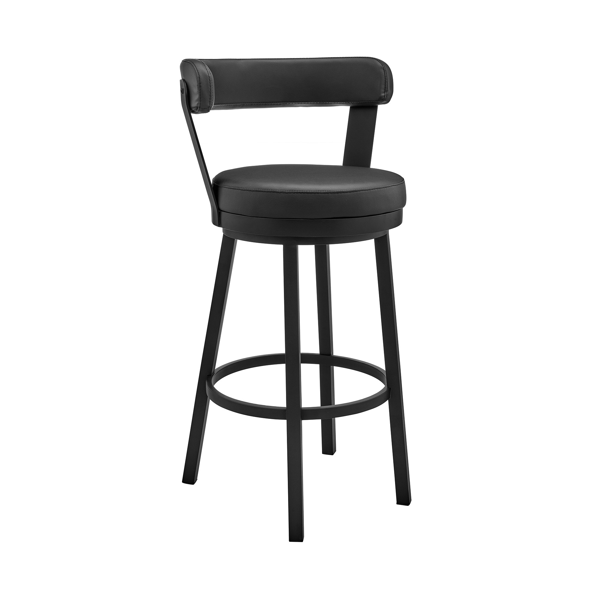26" Chic Black Faux Leather with Black Finish Swivel Bar Stool