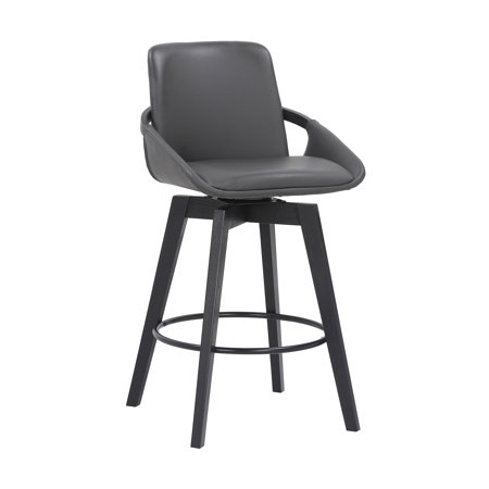26" Luxurious Grey Faux Leather and Black Wood Swivel Bar Stool