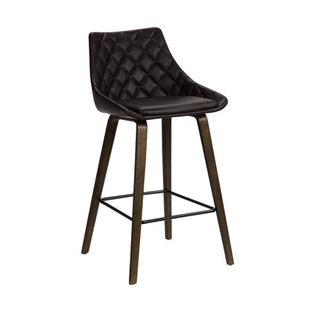 26" Brown Tufted Velvet Upholstered Bar Stool