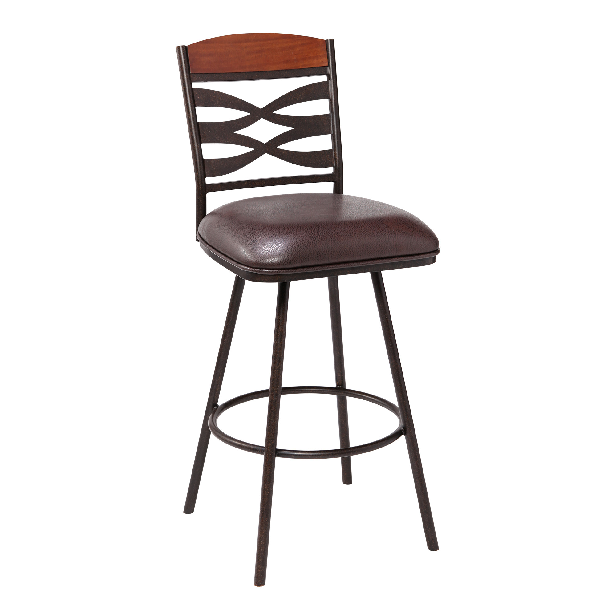 30" Brown Faux Leather Speckled Metal and Maple Wood Bar Stool