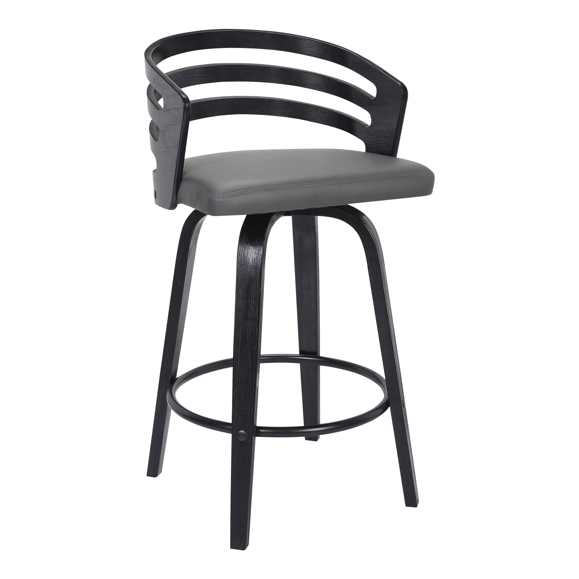 30 Gray Modern Faux Leather Swivel Bar Stool