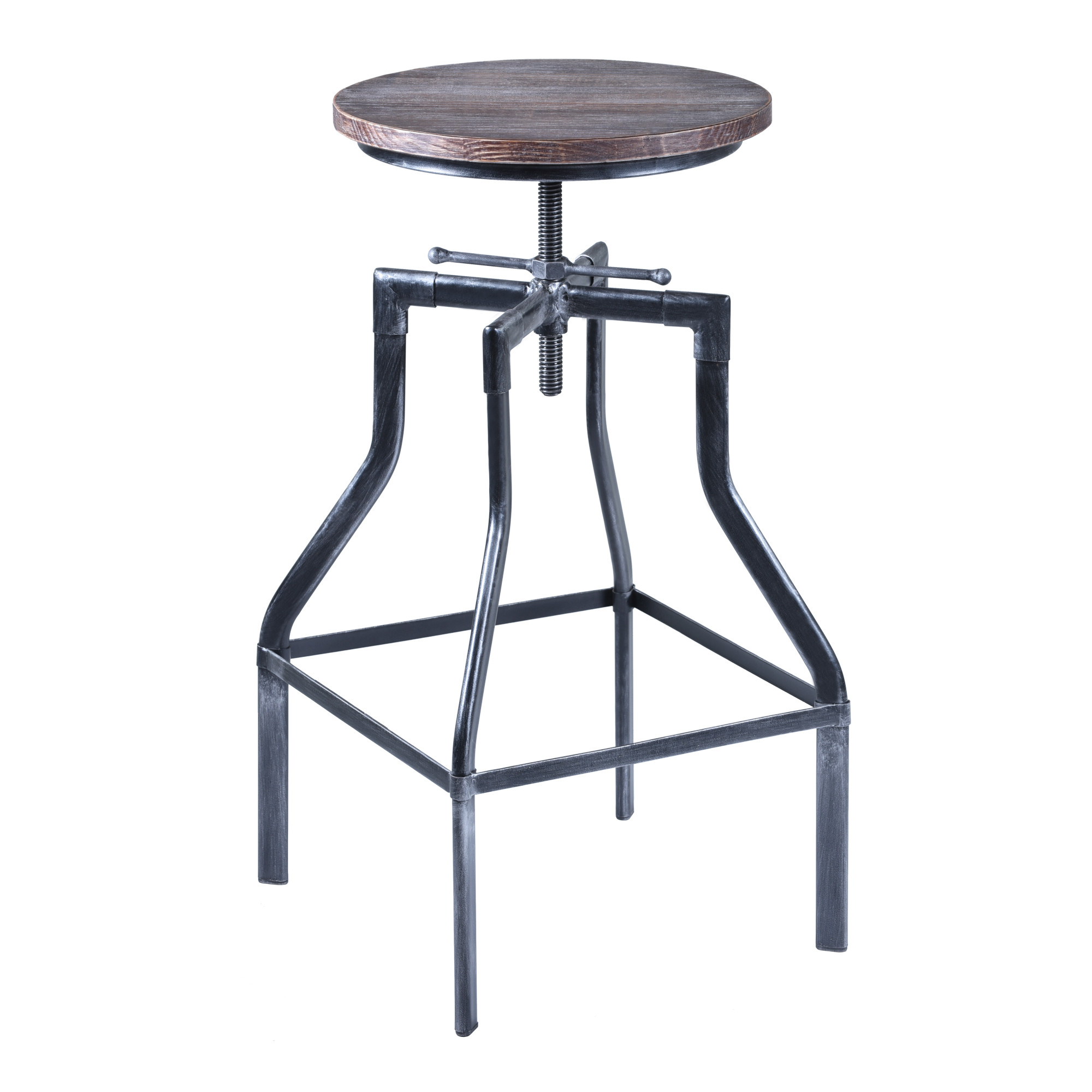 Adjustable Industrial Pine Wood Swivel Bar Stool