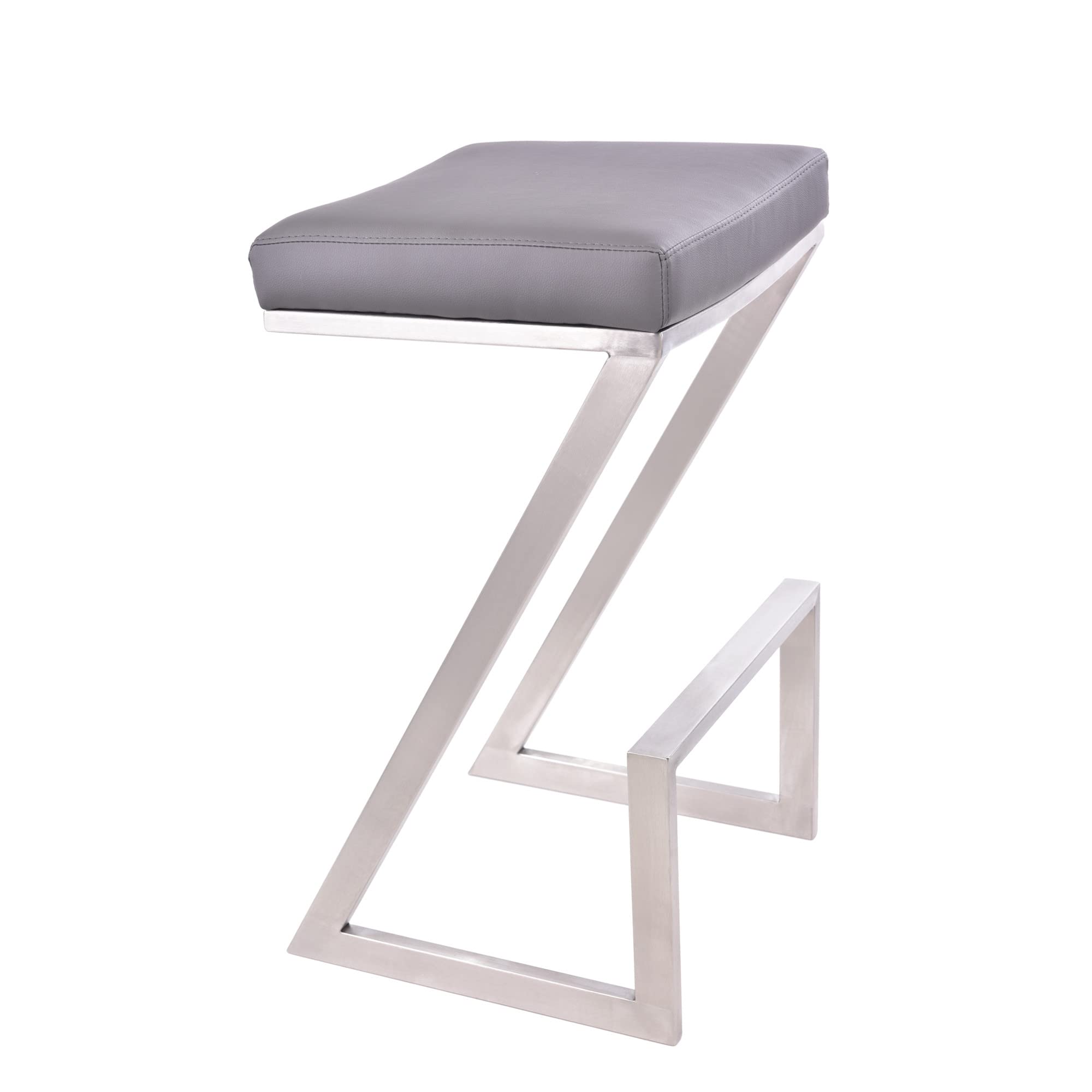 30" ContempoGrey Faux Leather and Stainless Backless Bar Stool