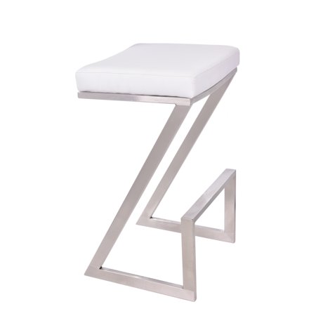 30" Contempo White Faux Leather and Stainless Backless Bar Stool
