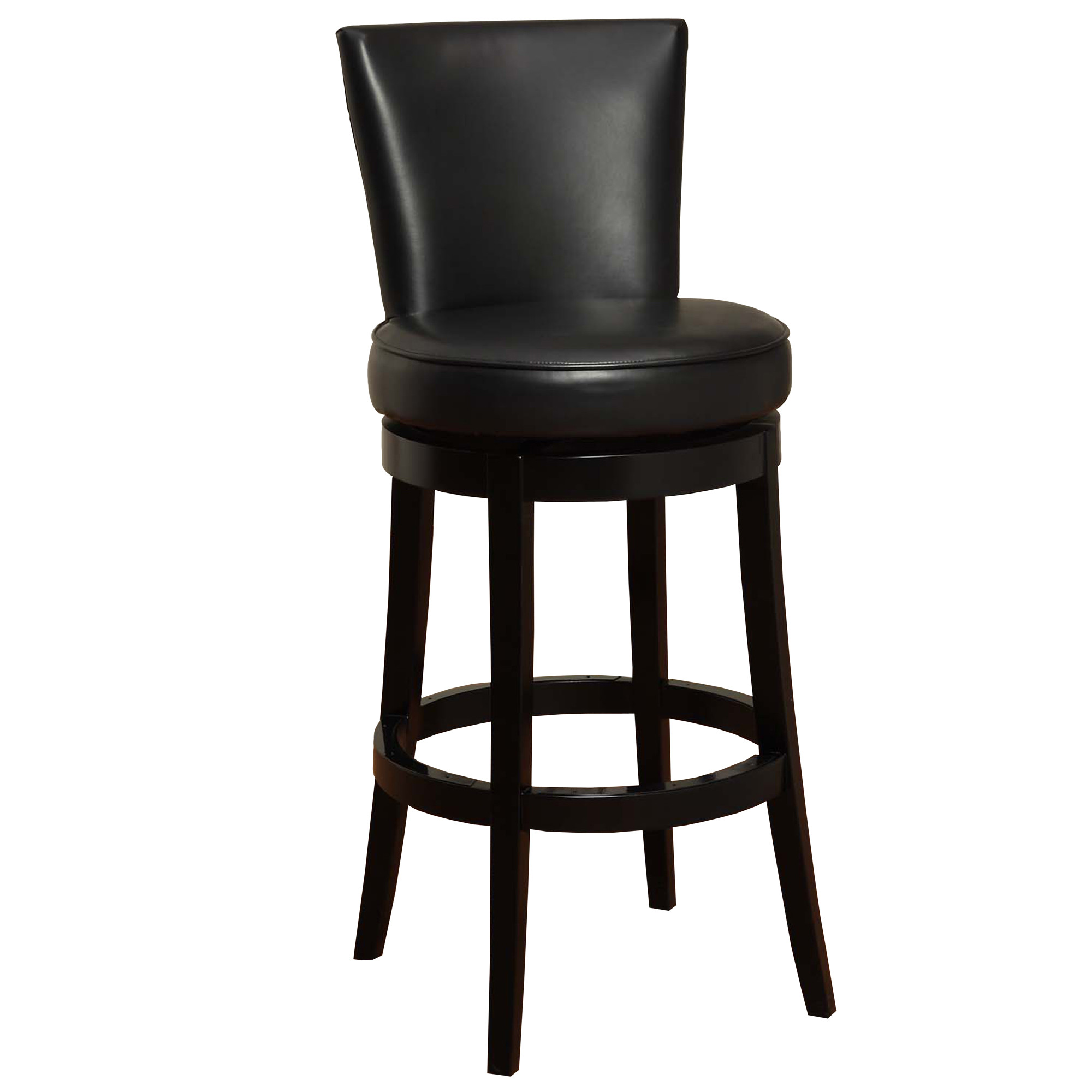 30" Black Faux Leather Round Seat Black Wood Swivel Armless Bar Stool