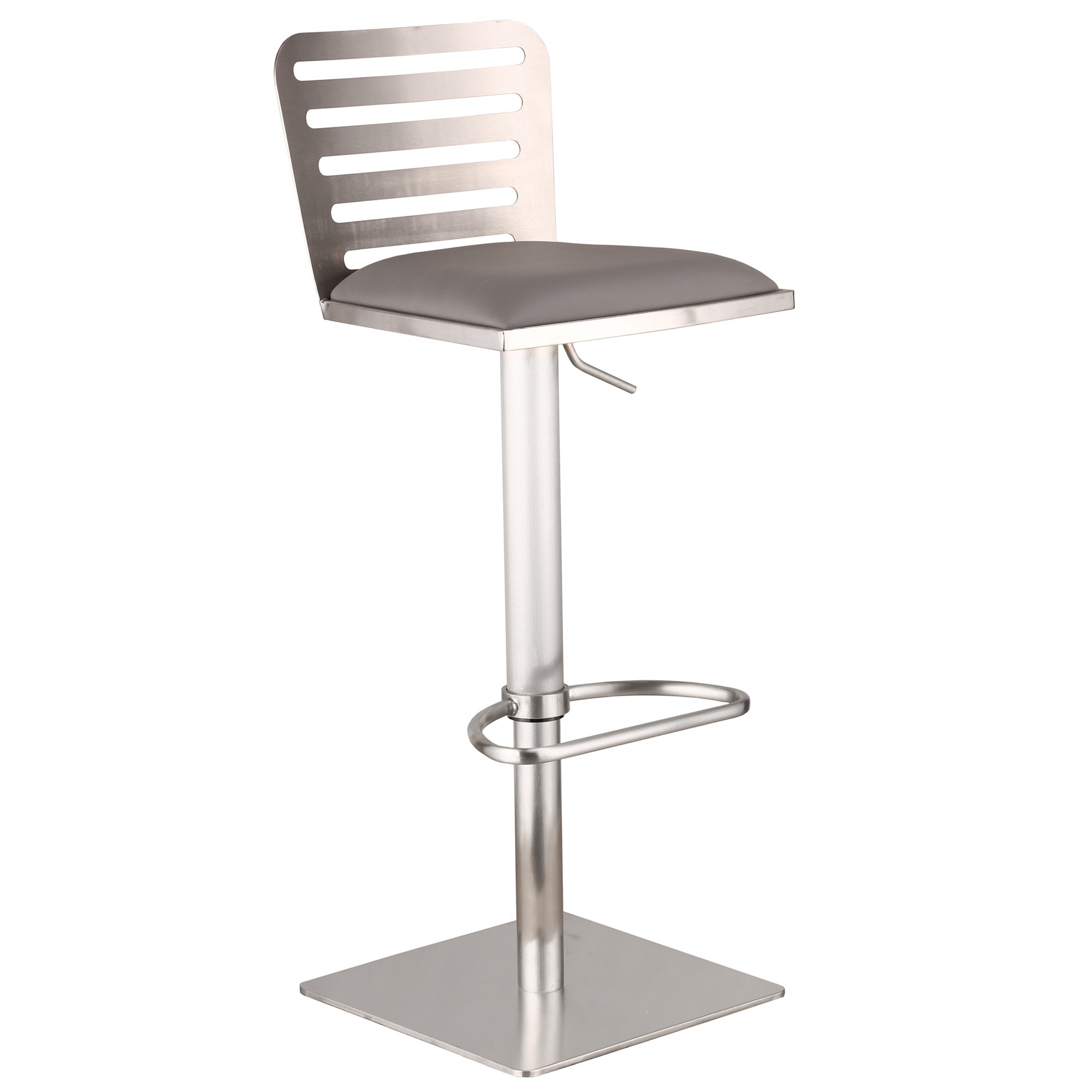 Quality Adjustable Grey Faux Leather and Stainless Steel Bar Stool
