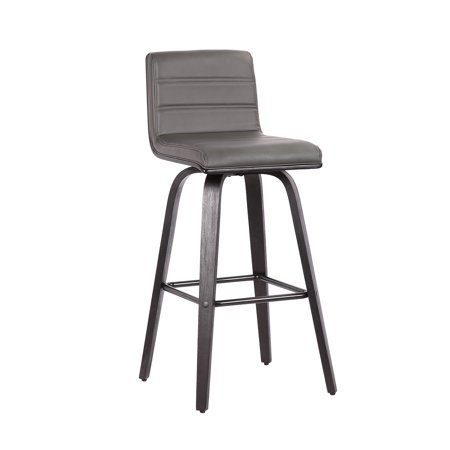 30 Gray Faux Leather Black Wooden Swivel Bar Stool