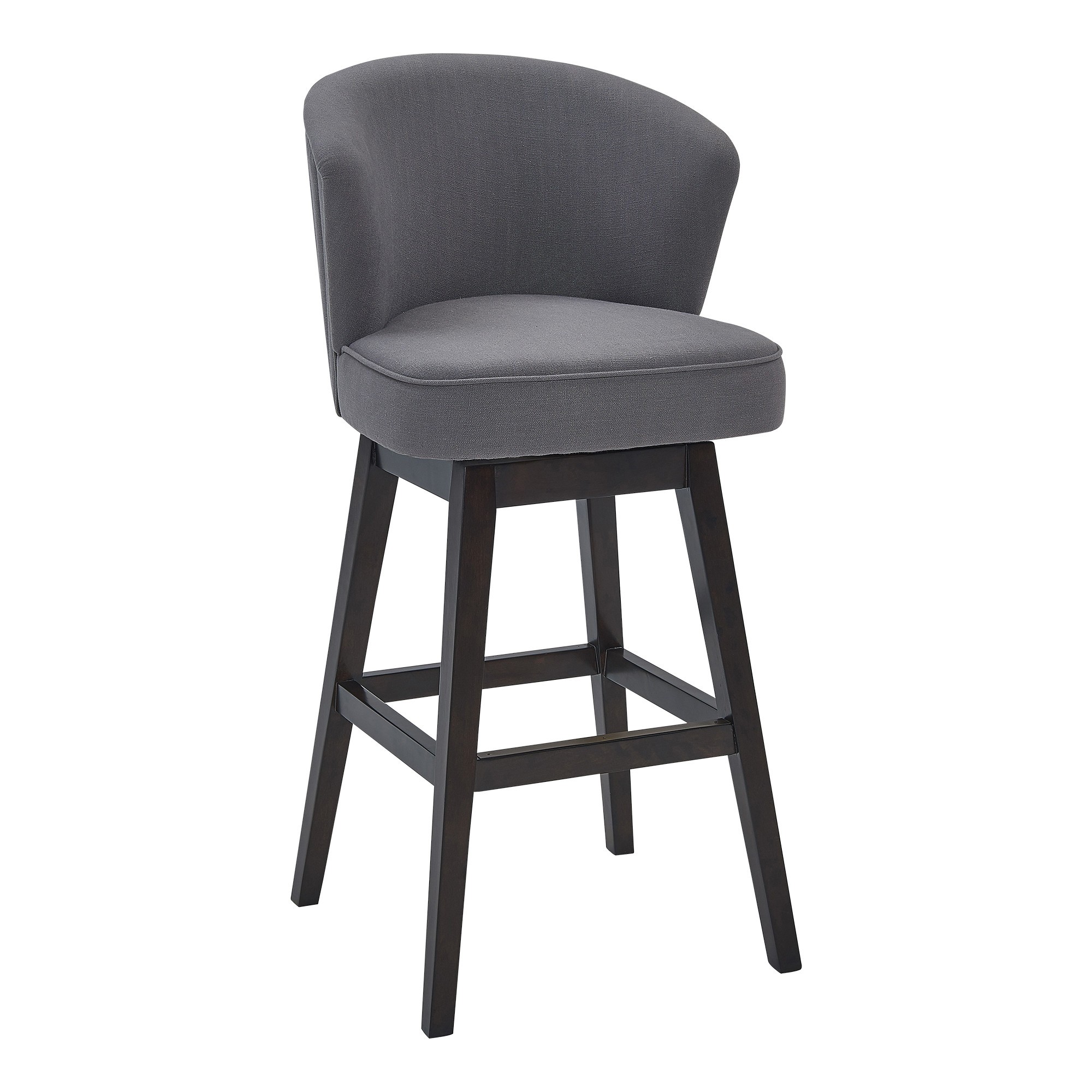 26" Grey Espresso Wood Fabric Swivel Bar Stool