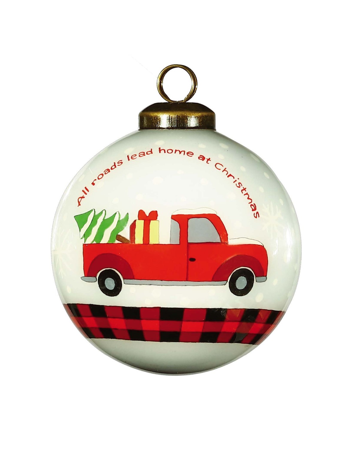 Red Pickup Truck with Presents Hand Painted Mouth Blown Glass Ornament
