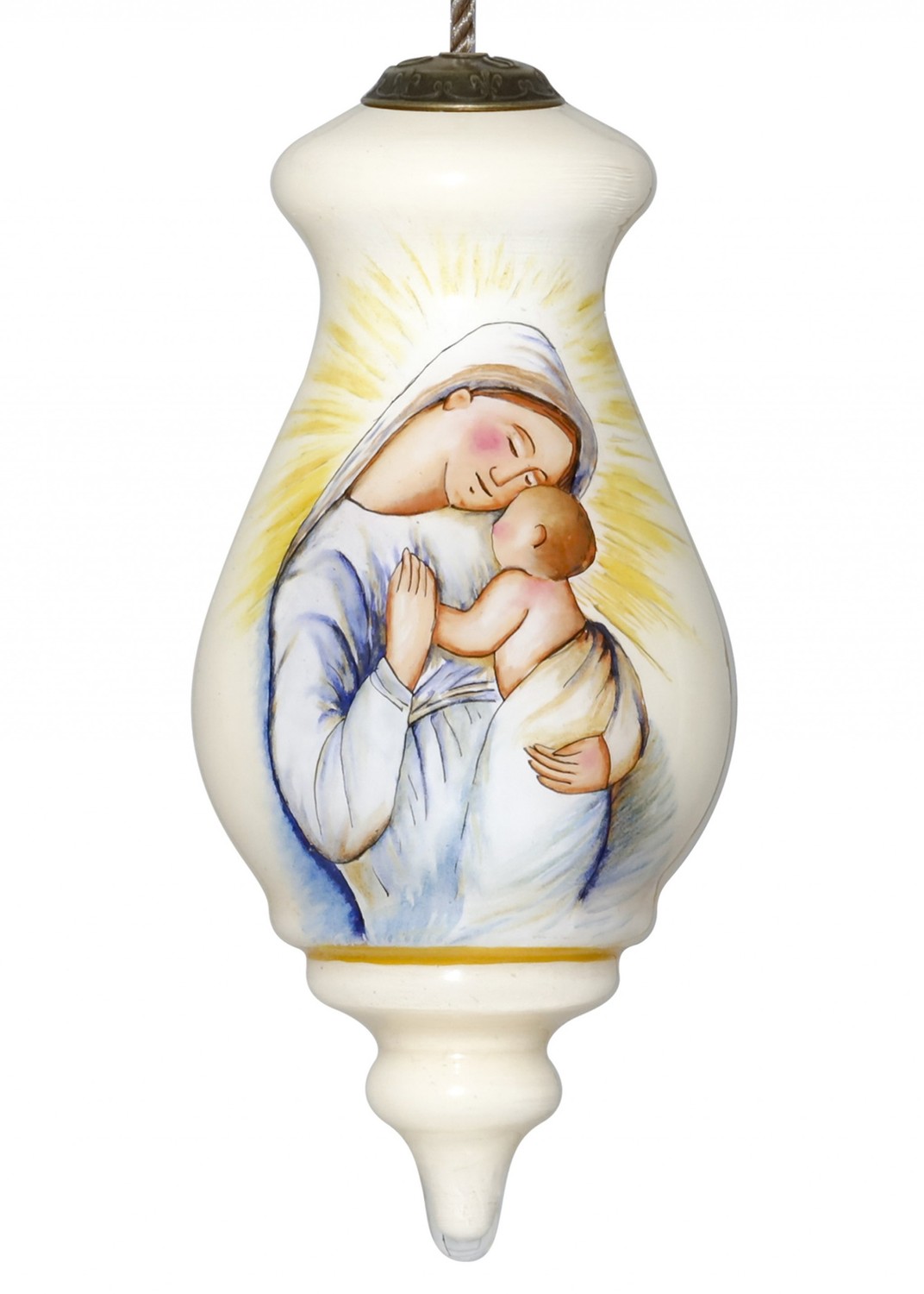 Mother Mary with Baby Hand Painted Mouth Blown Glass Ornament