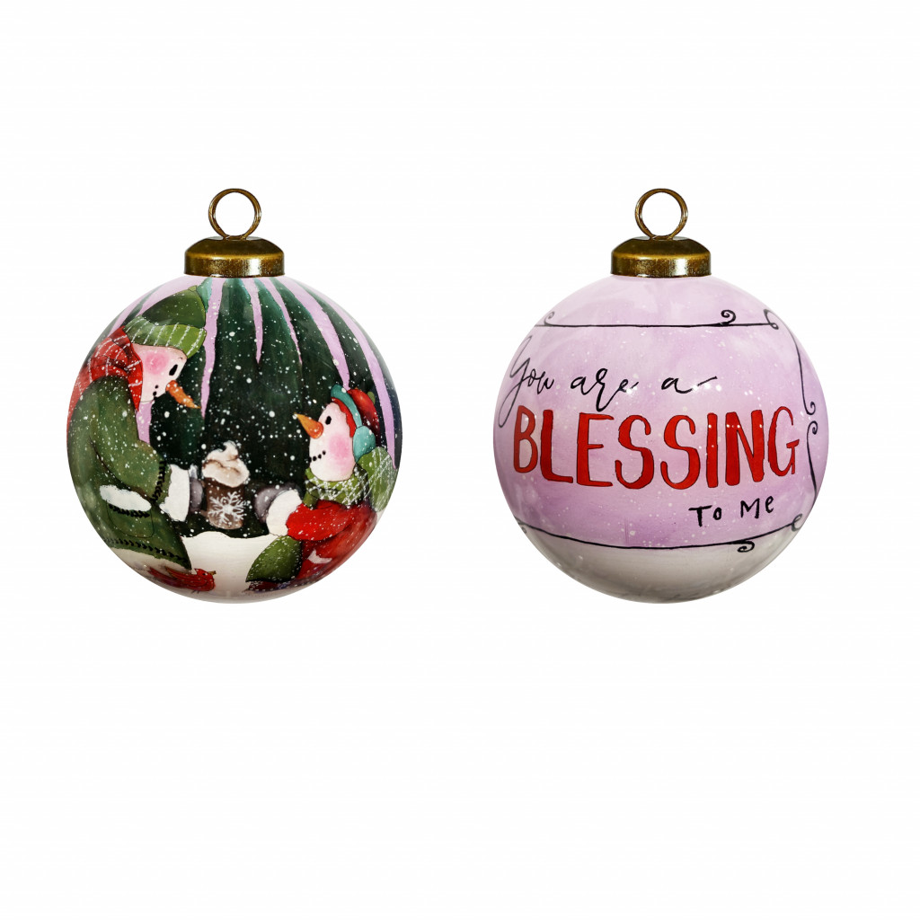 Snowman You Are a Blessing To Me Hand Painted Mouth Blown Glass Ornament