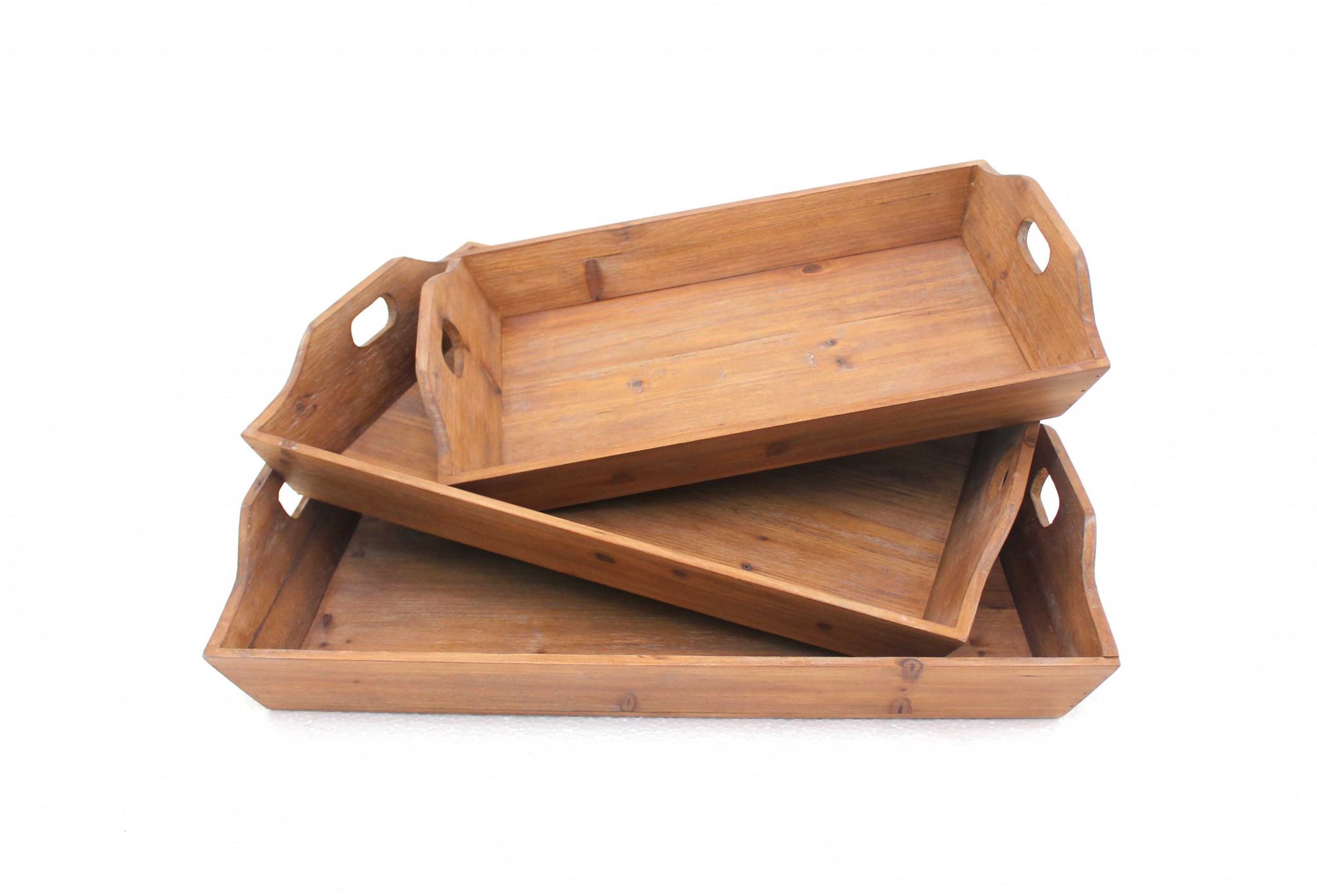 16.5" x 24.25" x 3.75" Brown, Country Cottage, Wooden - Serving Tray 3pcs