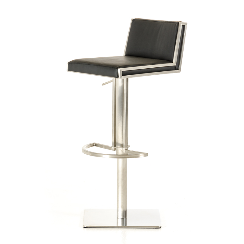 40" Black and Walnut Leatherette Veneer and Steel Bar Stool