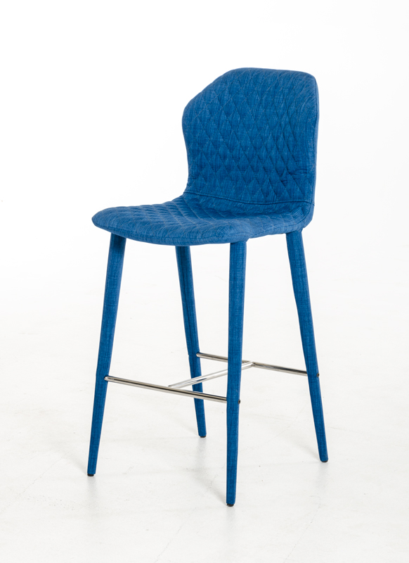 41" Blue Fabric and Metal Bar Stool