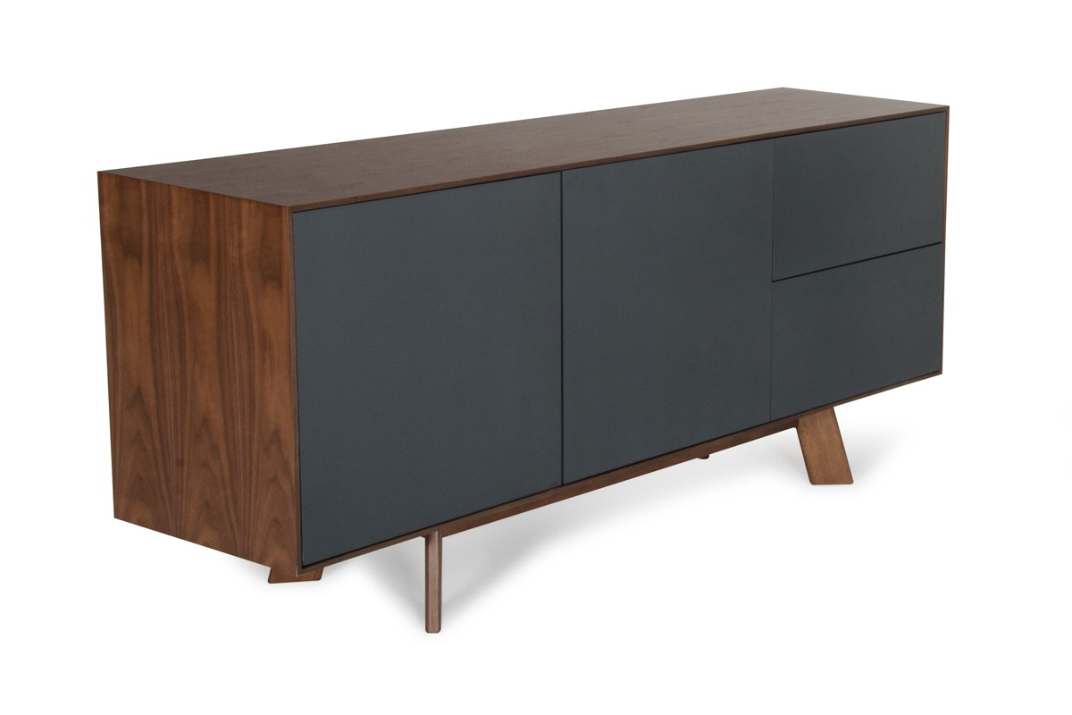 30" Charcoal Grey and Walnut Veneer MDF and Metal Buffet