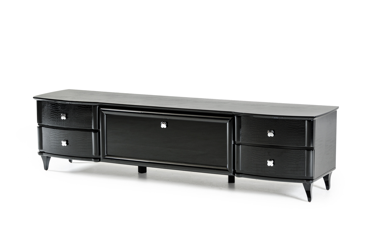 22" Black Crocodile Lacquer Glass TV Cabinet