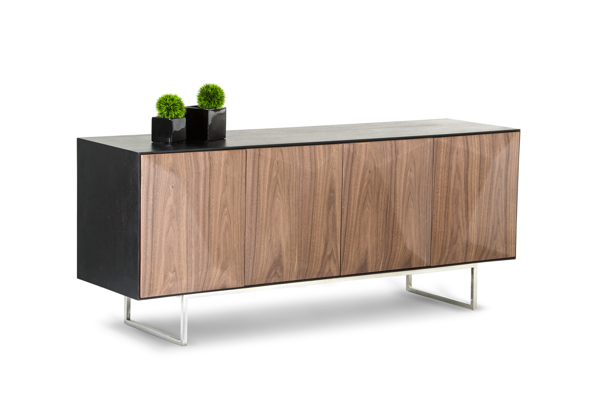 32" Wenge Veneer and Stainless Steel Buffet with Walnut Doors