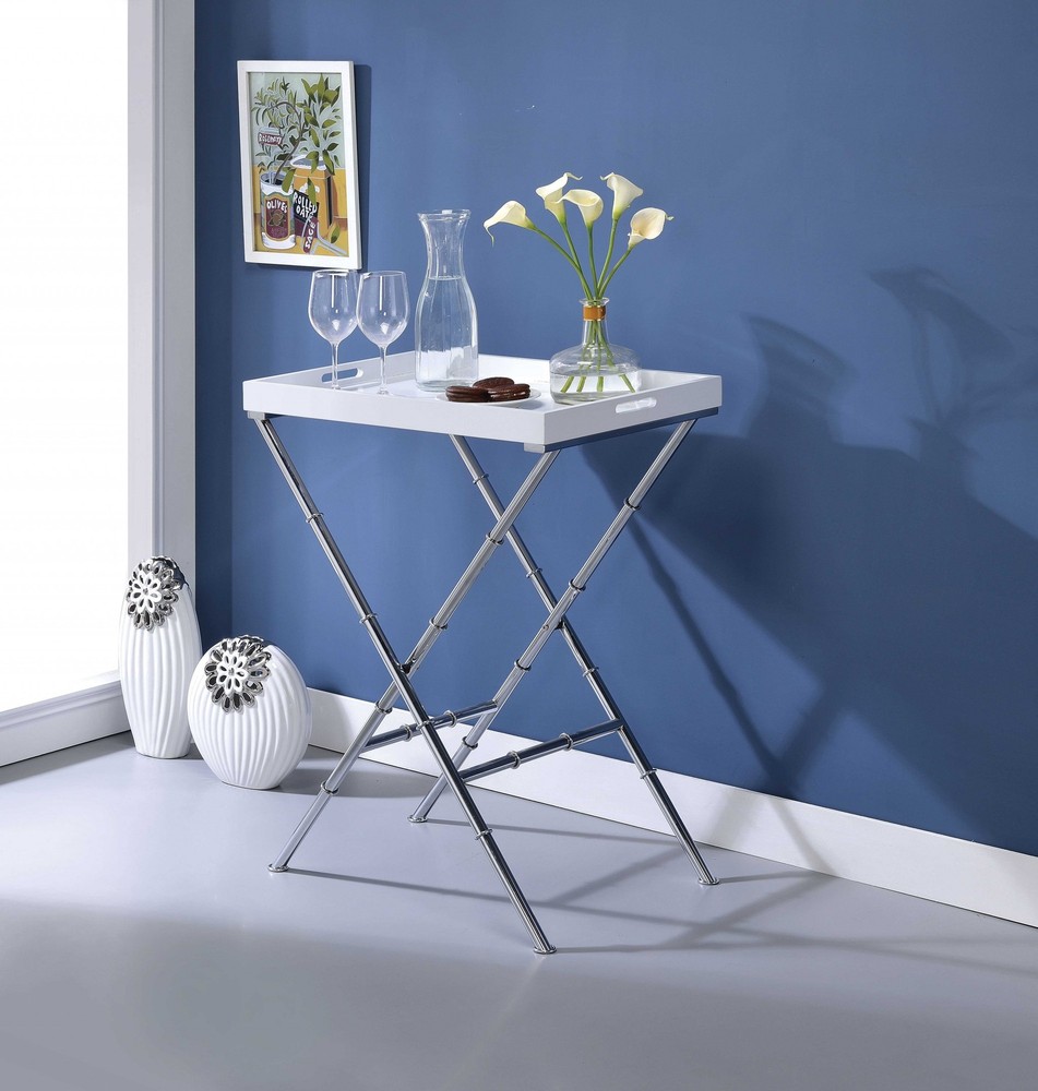 24" X 15" X 31" White Wood Tray Table