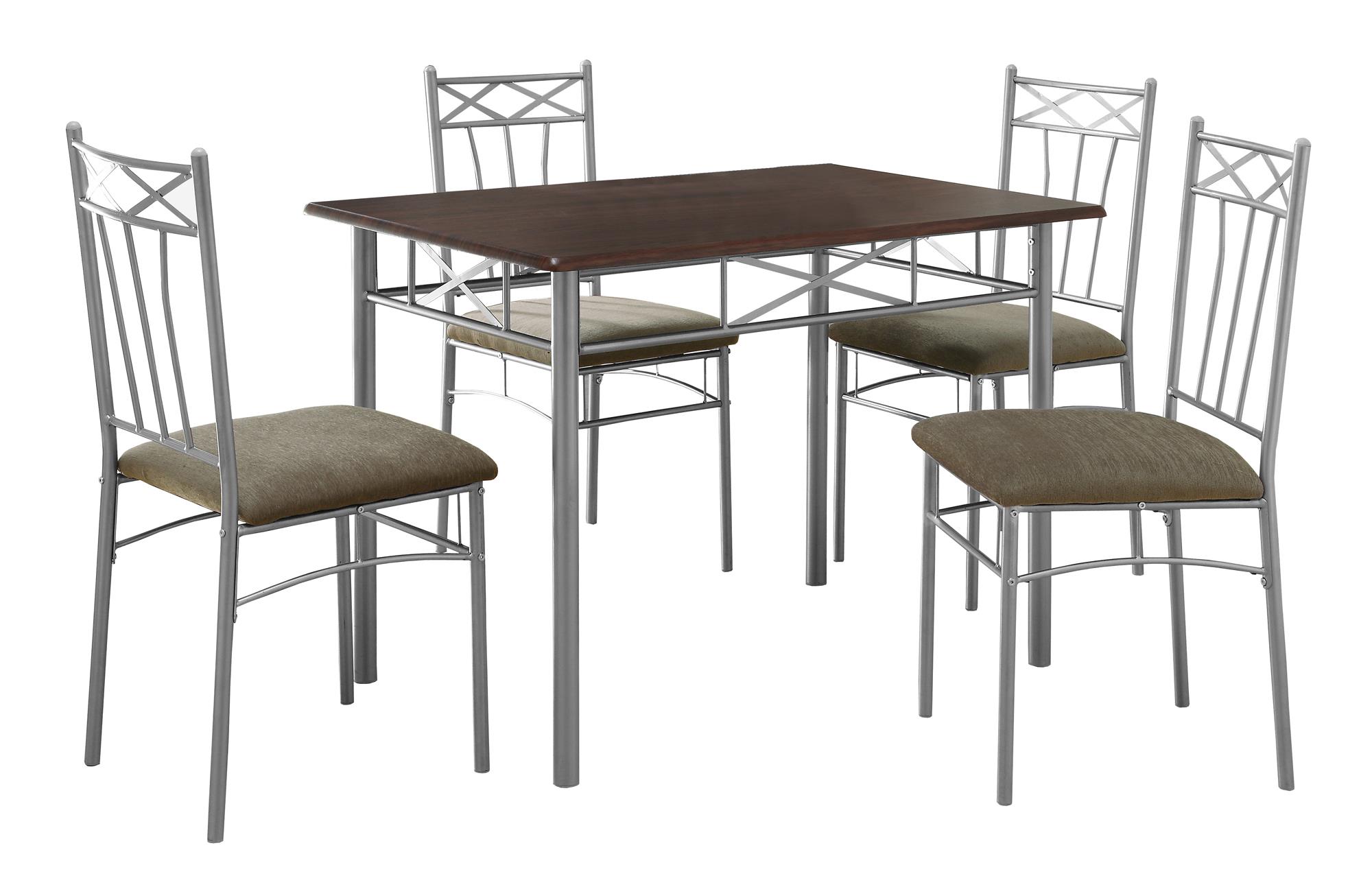 60" x 76" x 102" Cappuccino Silver Foam Metal Linen 5pcs Dining Set